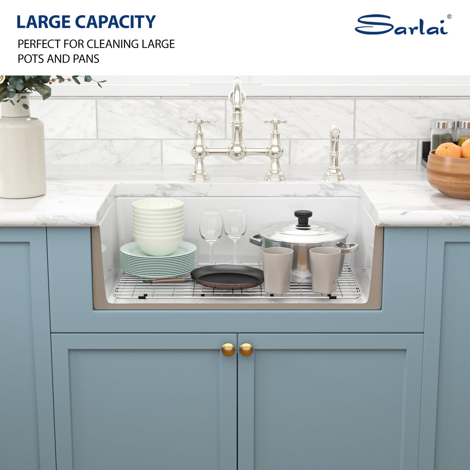 Sarlai 36''x20'' Reversible Apron Front White Fireclay Farmhouse Sink, Single Bowl Vitreous Porcelain Farm Kitchen Basin