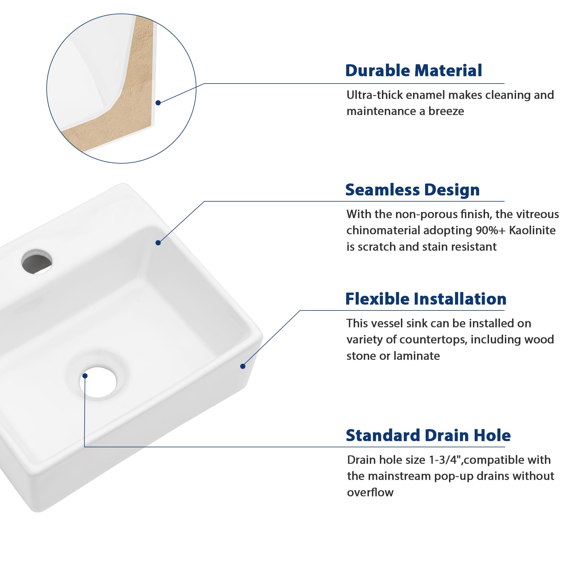 Sarlai Wall Mount Hung Small Vessel Sink - 13''x11'' Floating Vessel Sink Wall Mounted Small Bathroom Sinks Tiny Modern Rectangle Floating White Porcelain Ceramic Vanity Sink