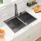 Sarlai 33in Double Bowl 50/50 Black Drop-in Stainless Steel Kitchen Sink