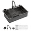 Sarlai 33''x22'' Gunmetal Black Drop-In Kitchen Sink, 16 Gauge Stainless Steel Topmount Single Bowl with Matching Kitchen Faucet