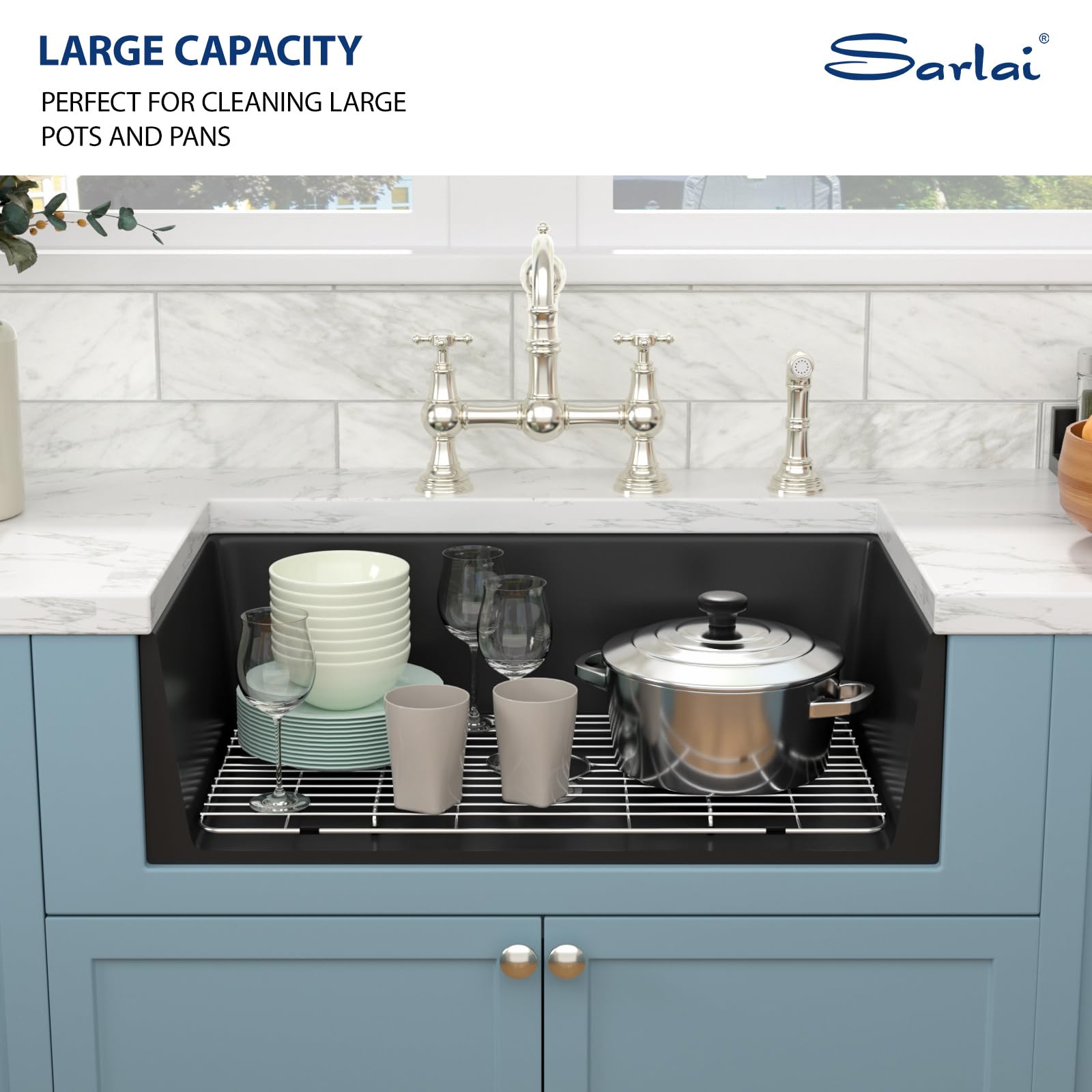 Sarlai 33'' Matte Black Fireclay Farmhouse Sink, Apron Front Single Bowl Ceramic Porcelain Kitchen Farmer Basin