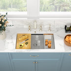 Sarlai 33in White Granite Composite Quartz Undermount Single Bowl Workstation Kitchen Sink