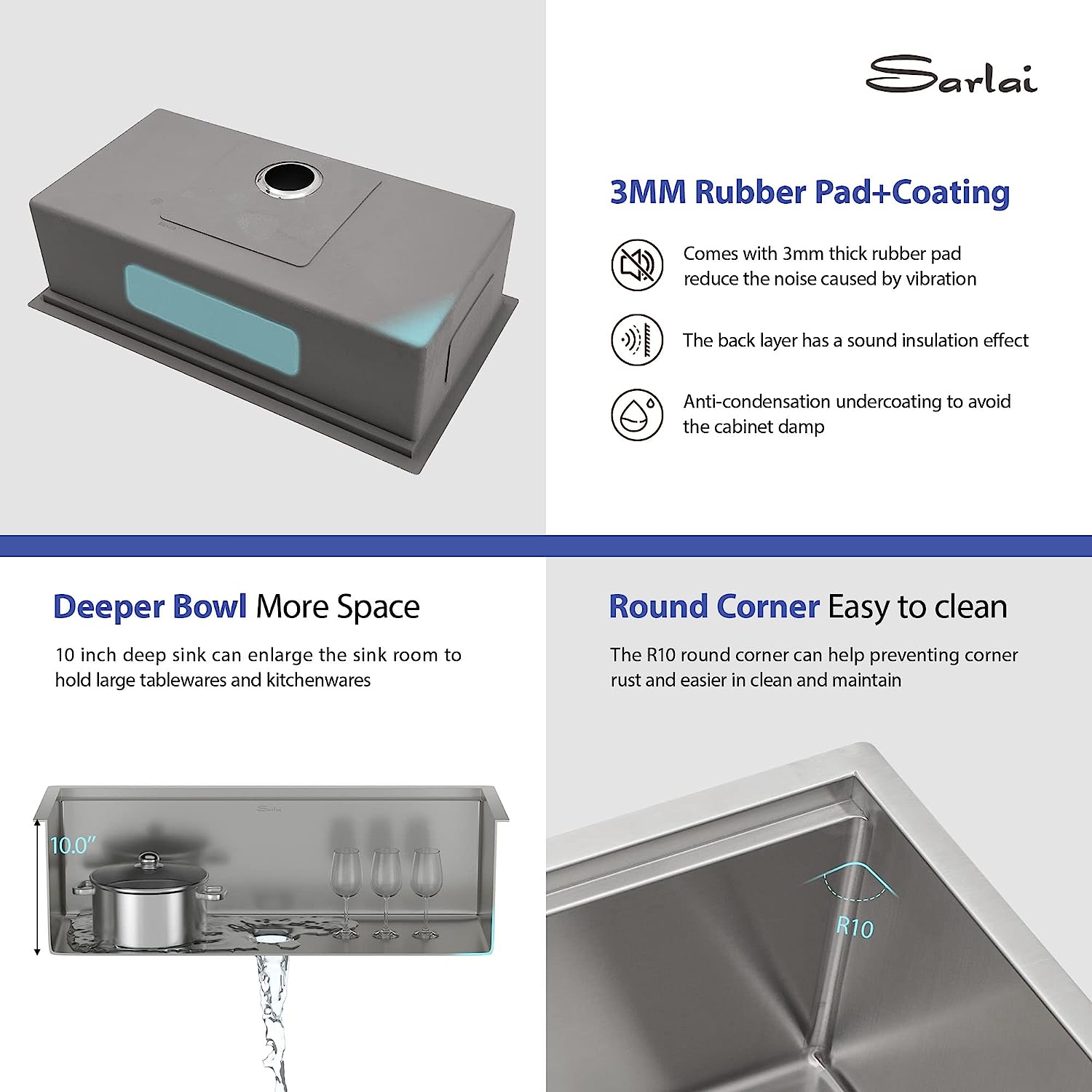 Sarlai 32'' Stainless Steel Single Bowl Undermount Workstation Kitchen Sink