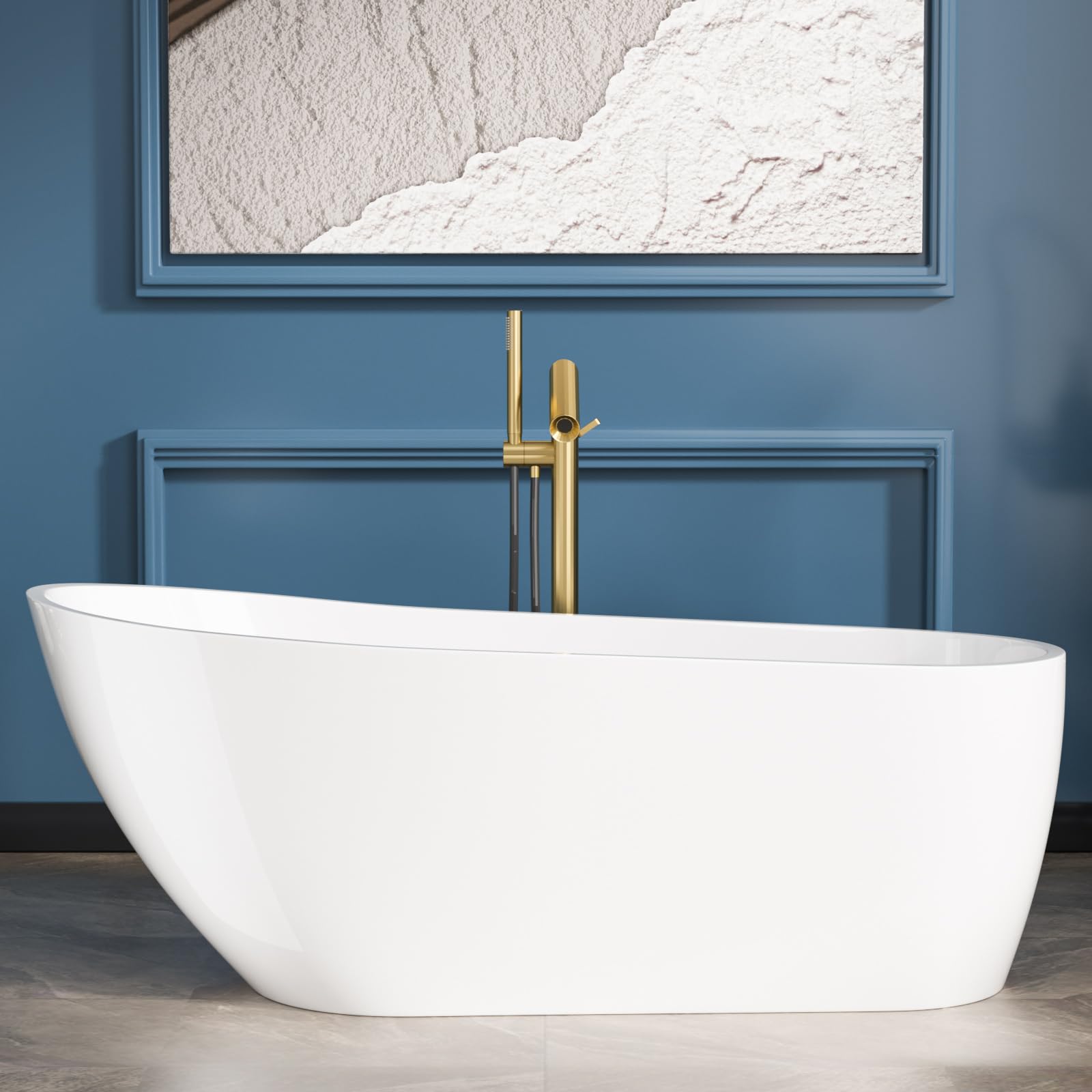 Sarlai Modern High-Back White Acrylic Freestanding Bathtub
