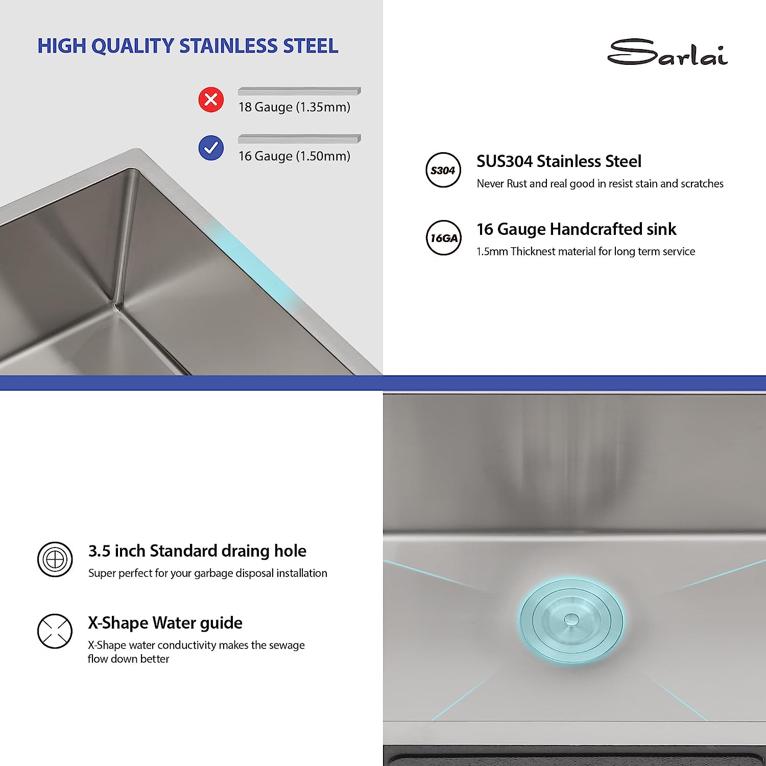 Sarlai 28'' Undermount Stainless Steel Single Bowl Kitchen Sink
