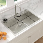 Sarlai 33''x22'' Drop-In Workstation Stainless Steel Sink, 16 Gauge Topmount Single Bowl with Cup Rinser, Soap Dispenser & Kitchen Faucet