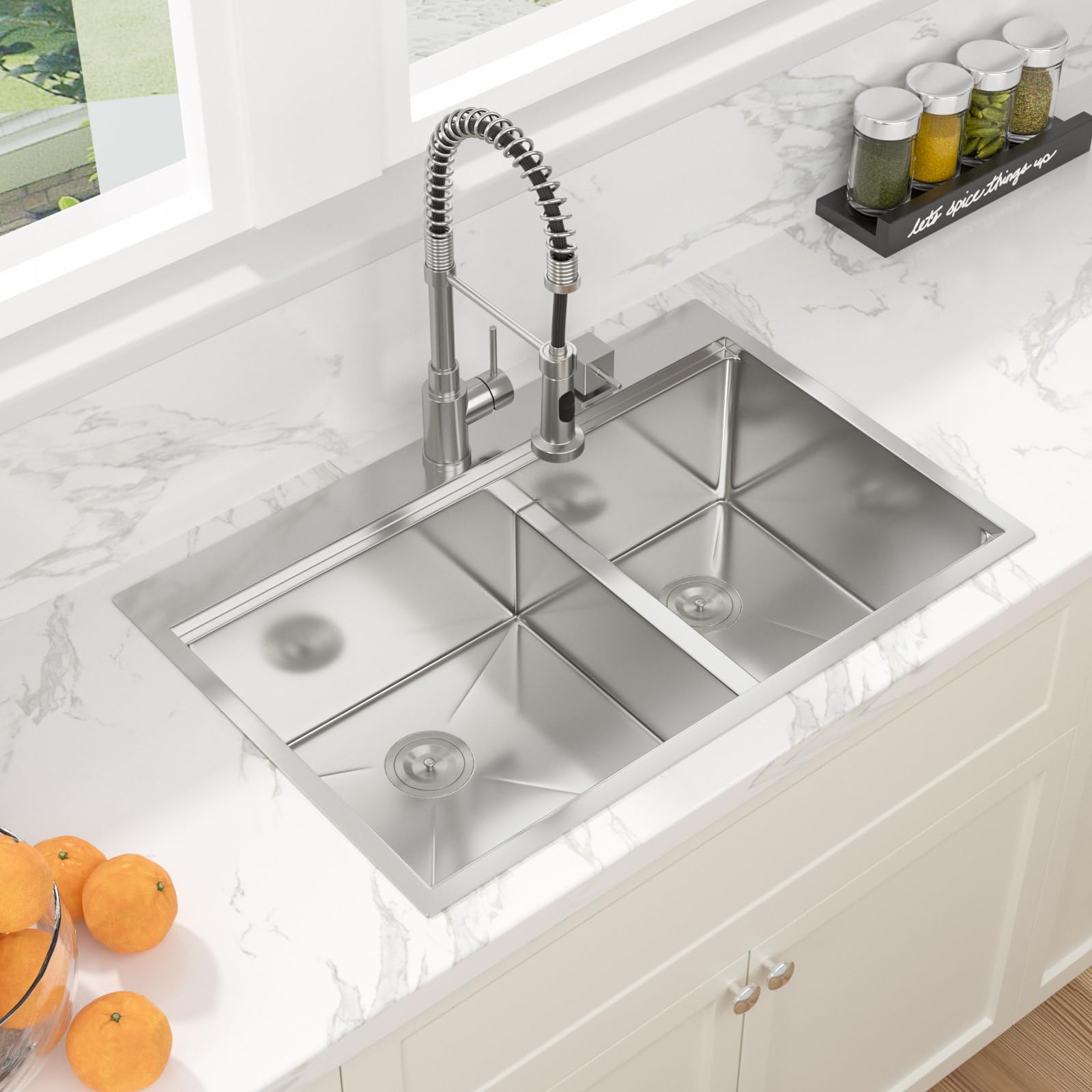 Sarlai 33'' x 22'' Topmount Double Bowl 60/40 Workstation Stainless Steel Kitchen Sink