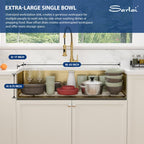 Sarlai 45'' Gold NANO-Tech Undermount Workstation Kitchen Sink, 16 Gauge Stainless Steel Round Corner Single Bowl Basin