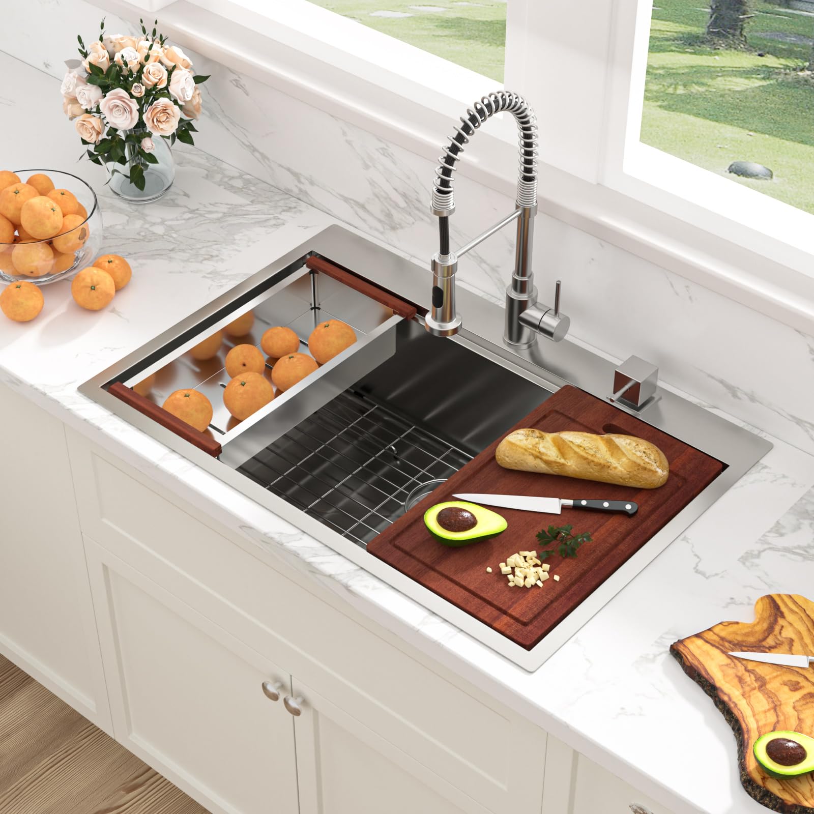 Sarlai 33'' x 22'' Single Bowl Drop In Stainless Steel Workstation Kitchen Sink Secondary image