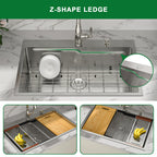 Sarlai 33'' x 22'' Drop In Single Bowl Stainless Steel Workstation Kitchen Sink with Z Shape Ledge