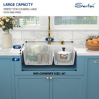 Sarlai 33''x22'' 60/40 Low Divide Double Bowl White Granite Composite Kitchen Sink, Drop-In Ledge Workstation Quartz Composite Above Counter Basin with Gold Accessories
