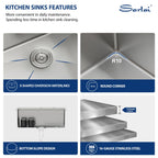 Sarlai 25''x22'' Drop-In Workstation Stainless Steel Kitchen Sink, 16 Gauge Topmount Single Bowl with Soap Dispenser & Faucet