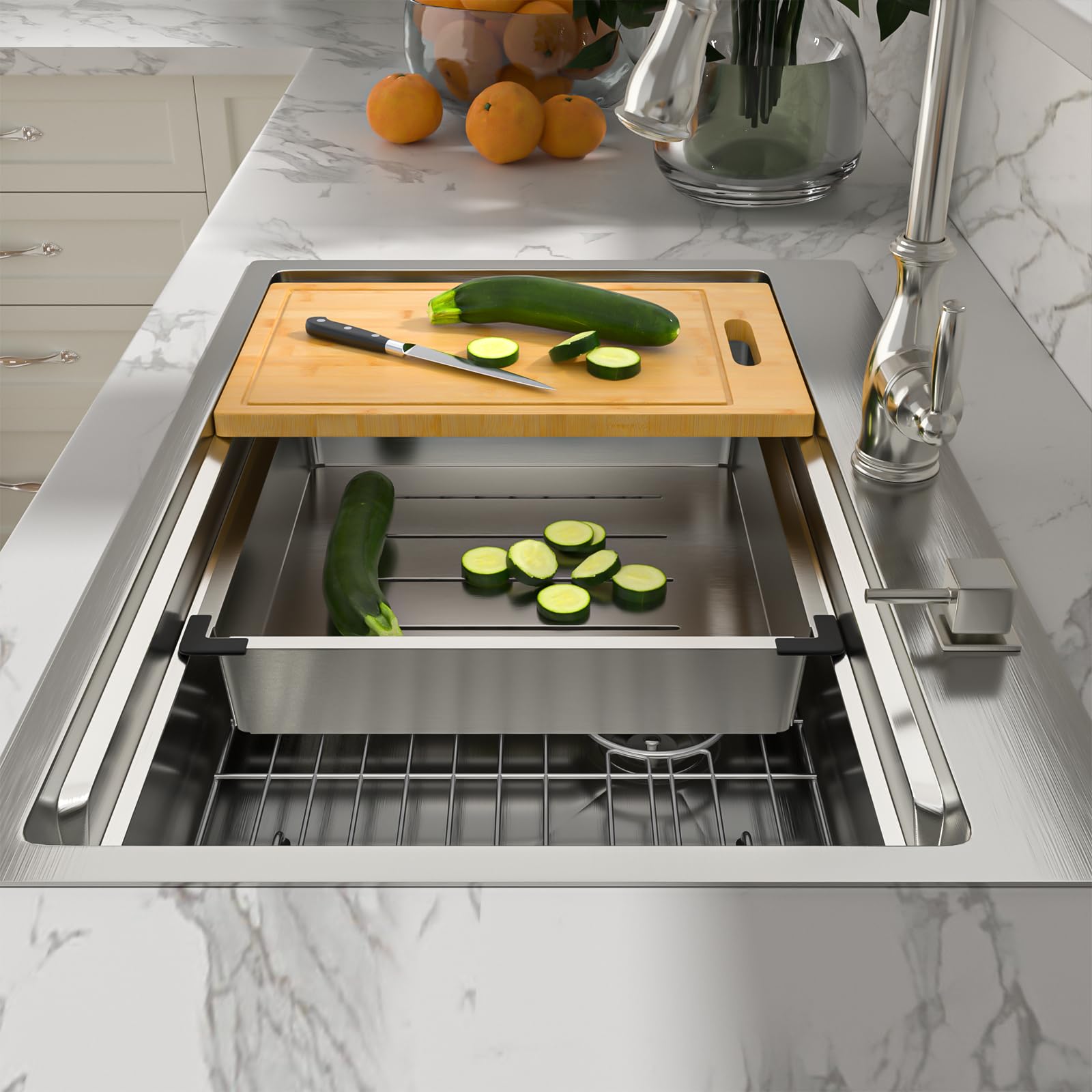 Sarlai 33'' x 22'' Drop In Double Ledges Design Workstation Kitchen Sink