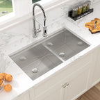 Sarlai 32''x19'' 60/40 Low Divide Double Bowl Stainless Steel Kitchen Sink, Undermount Ledge Workstation Under Counter Basin