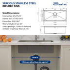 Sarlai 33in Drop In Single Bowl Stainless Steel Workstation Kitchen Sink