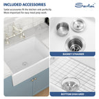 Sarlai 28''x20'' Apron Front Vitreous Fireclay Farmhouse Sink, Single Bowl White Porcelain Kitchen Farmer Basin