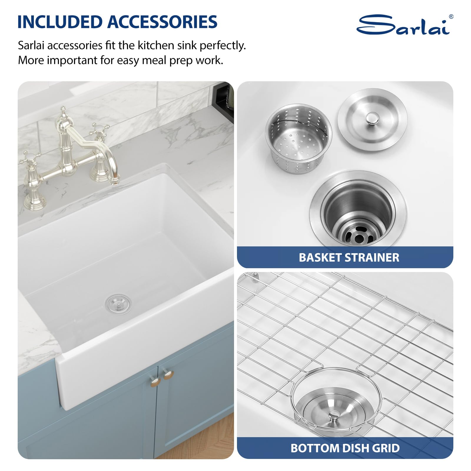Sarlai 28''x20'' Apron Front Vitreous Fireclay Farmhouse Sink, Single Bowl White Porcelain Kitchen Farmer Basin
