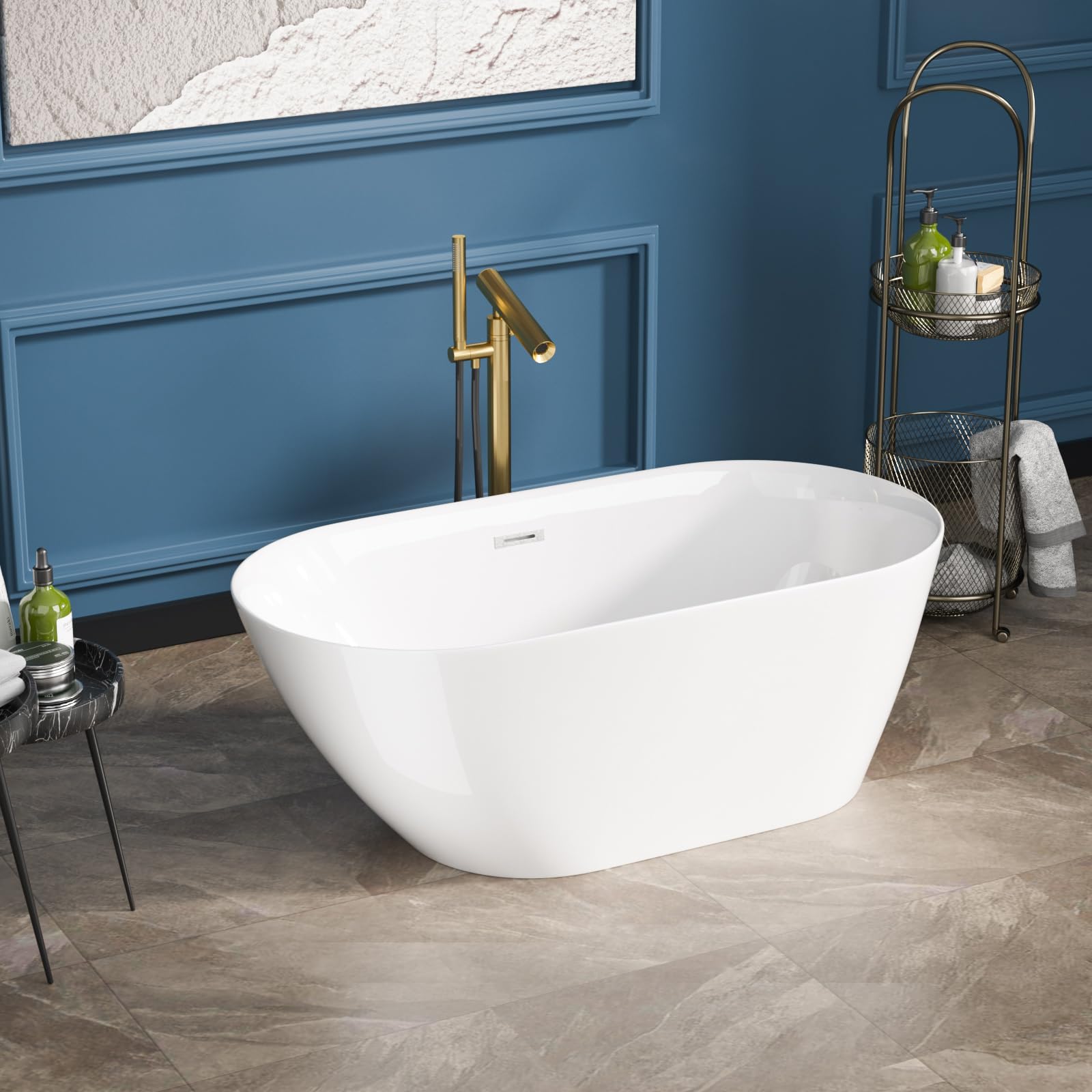 Sarlai Modern Slipper Shape White Acrylic Freestanding Bathtub