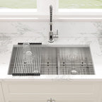 Sarlai 36in Undermount Double Bowl 60/40 Low Divide Stainless Steel Kitchen Sink with Accessories
