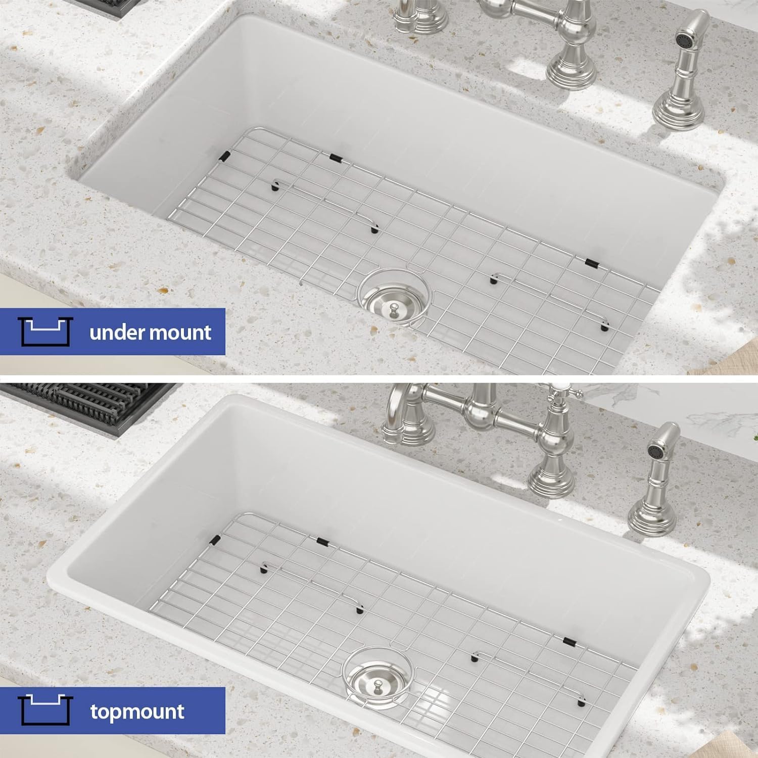 Sarlai 32in White Undermount Single Bowl Fireclay Ceramic Kitchen Sink
