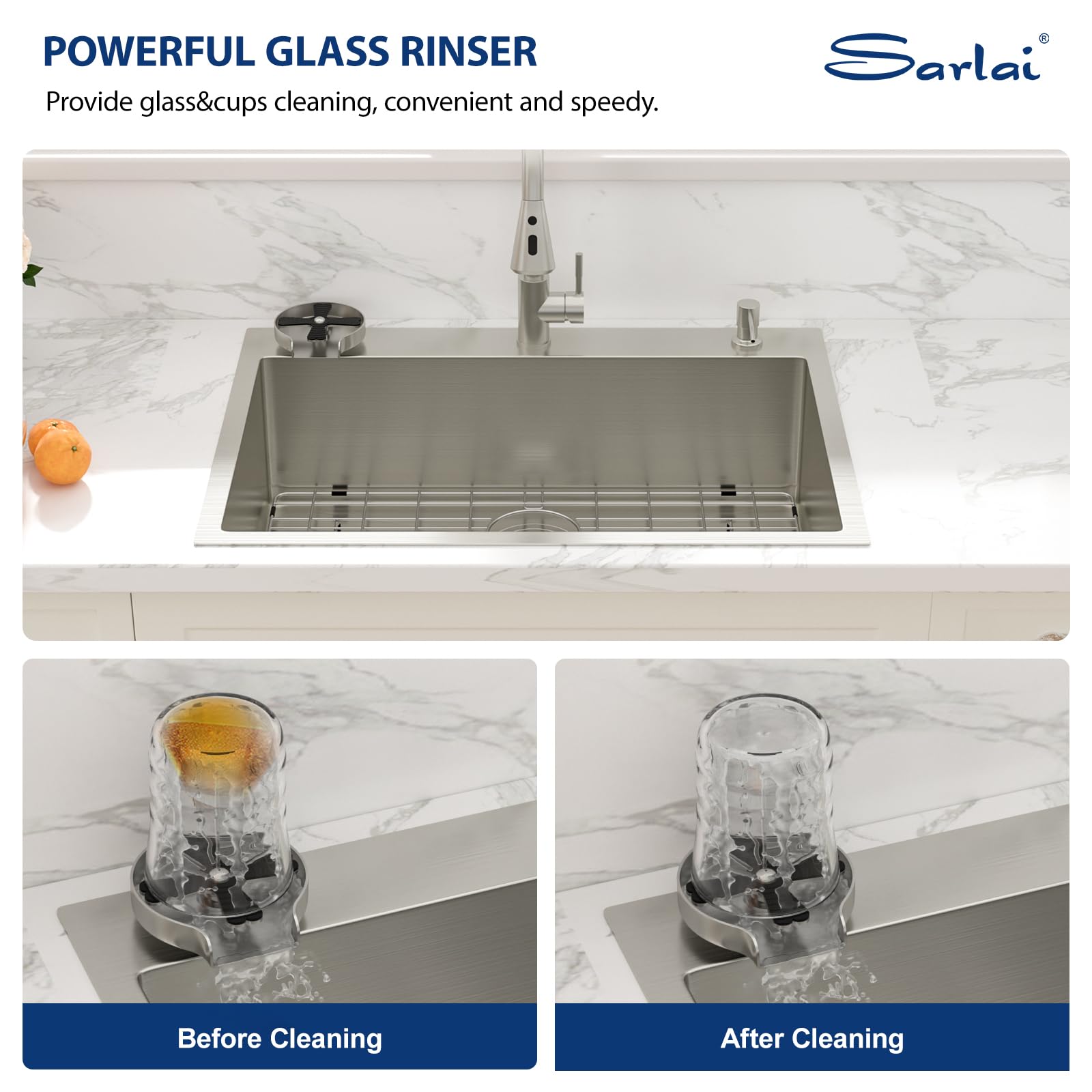 Sarlai 30''x22'' Deep Drop-In Stainless Steel Kitchen Sink, 16 Gauge Topmount Single Bowl with Cup Rinser, Soap Dispenser & Faucet