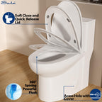 Sarlai One Piece Elongated Comfort Height Bathroom Toilet, Dual Flush 1.1/1.6 GPF White Ceramic with Soft-Close Seat, 12'' Rough-In