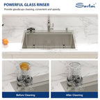 Sarlai 28''x22'' Drop-In Workstation Stainless Steel Kitchen Sink, 16 Gauge Topmount Single Bowl with Cup Rinser, Soap Dispenser & Faucet