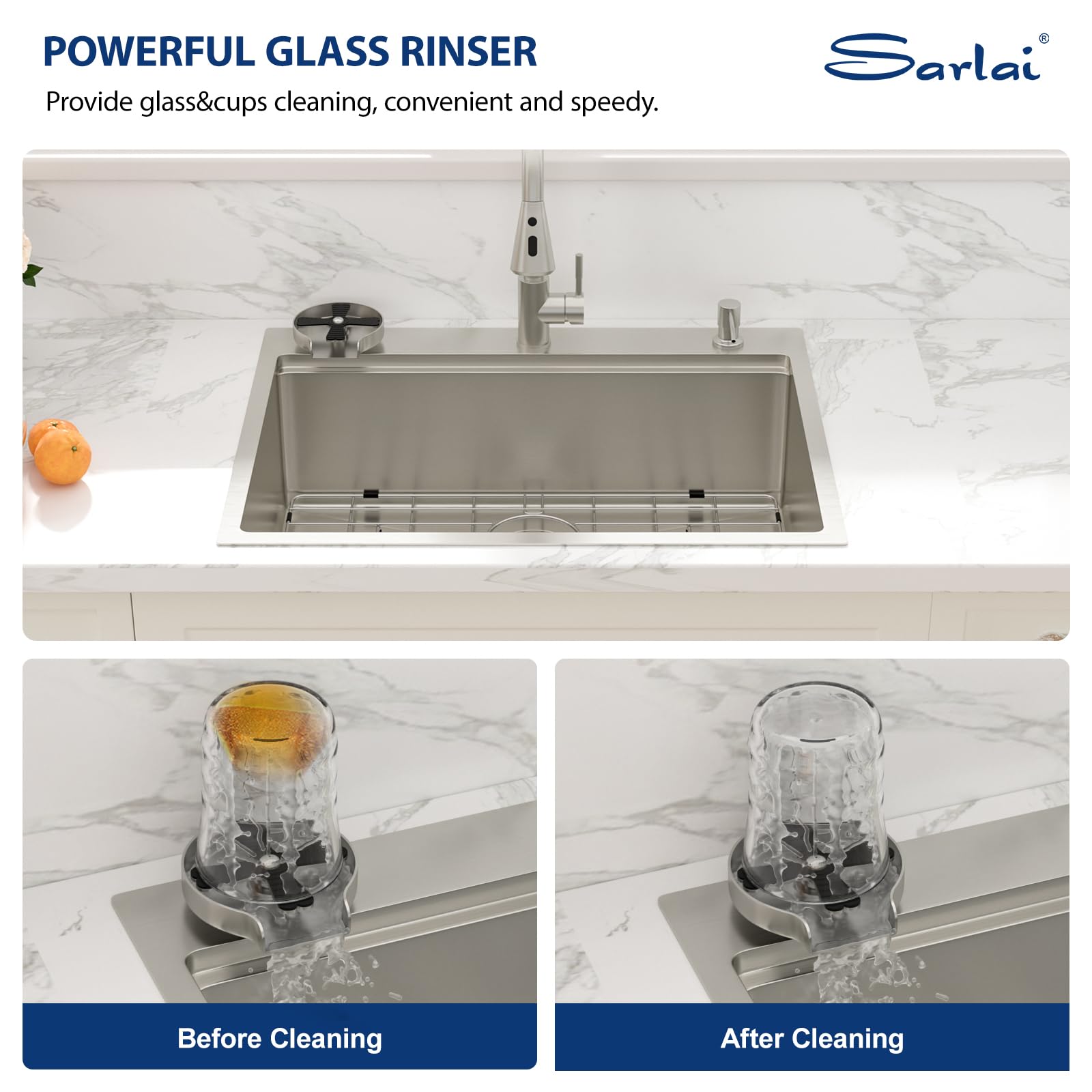 Sarlai 28''x22'' Drop-In Workstation Stainless Steel Kitchen Sink, 16 Gauge Topmount Single Bowl with Cup Rinser, Soap Dispenser & Faucet