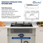 Sarlai 30'' Digital Display Drop In Waterfall Single Bowl Stainless Steel Workstation Kitchen Sink