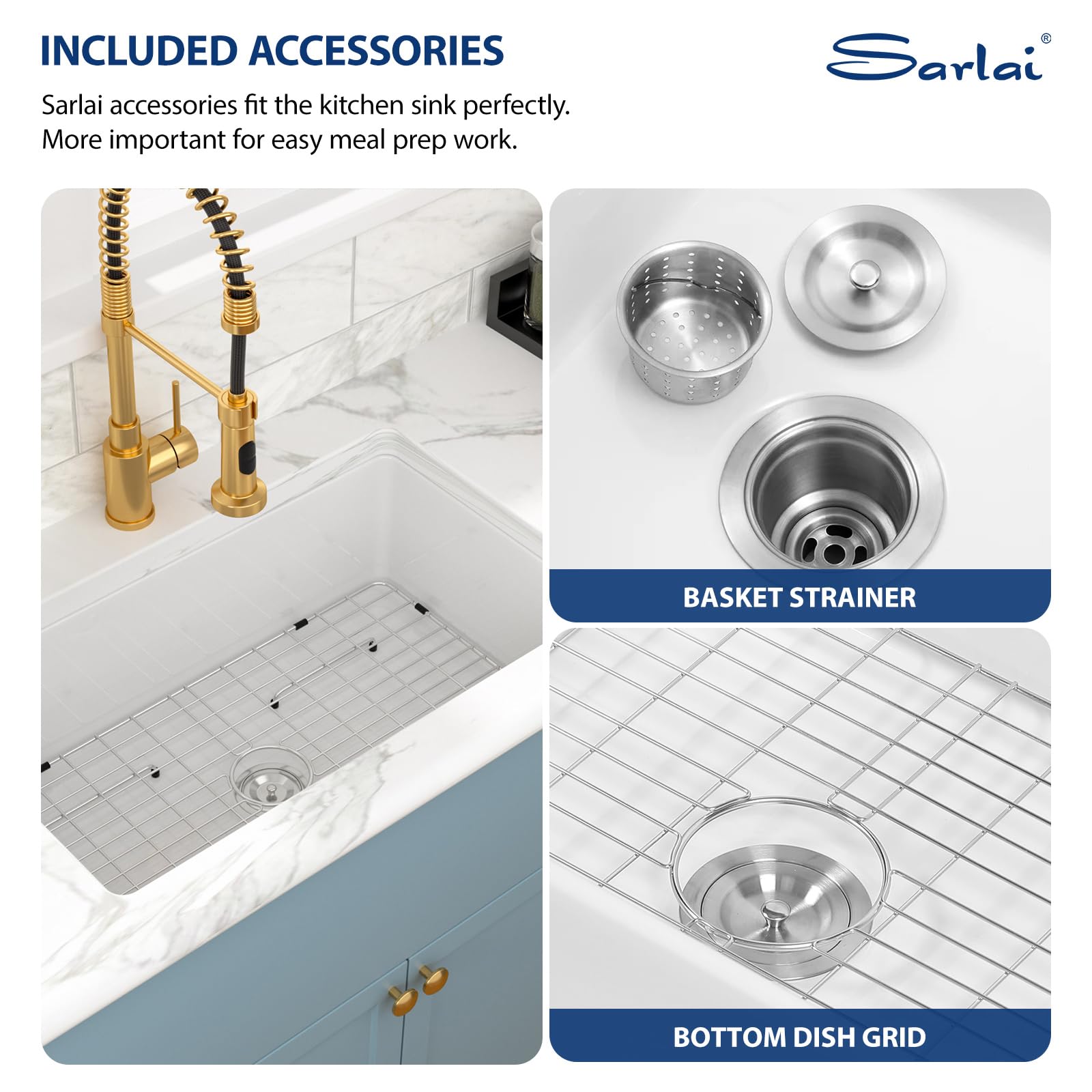 Sarlai 32in White Undermount Single Bowl Fireclay Ceramic Kitchen Sink