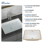 Sarlai Undermount Bathroom Sink - 20 x 14.5 inch Rectangular Vessel Sink Undermount Sink Modern White Ceramic Rectangle Sink, Under Counter Vanity Sink Art Basin with Overflow