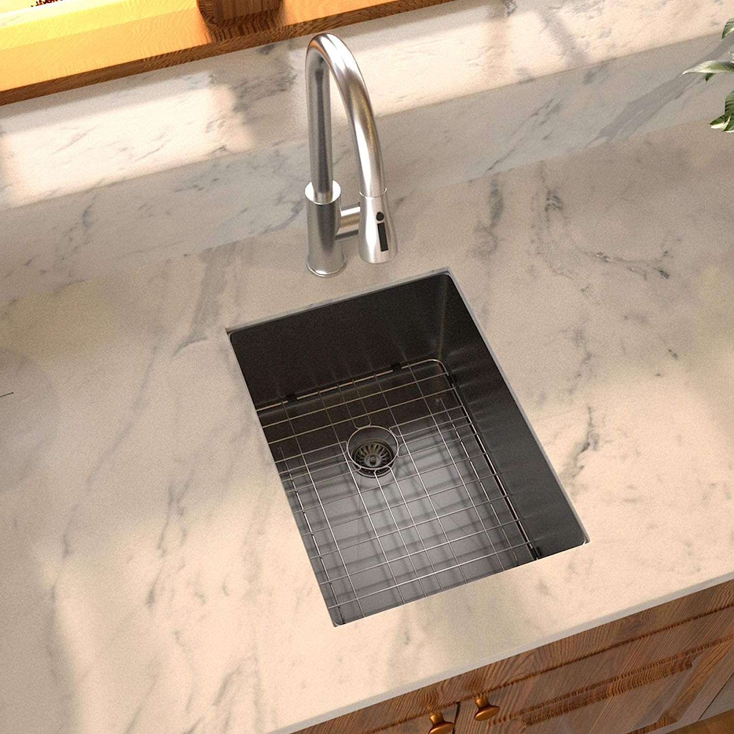 Sarlai 15in Undermount Gunmetal Black Nano Brushed Single Bowl Stainless Steel Bar Sink