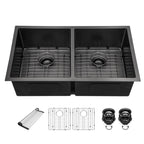Sarlai 33 Inch Black Undermount 50/50 Double bowl Stainless Steel Kitchen Sink with Accessories