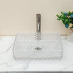 Sarlai 17.5''x13'' Diamond Rectangular Tempered Glass Bathroom Vessel Sink, Countertop Basin with Pop-up Drain Combo