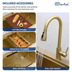 Sarlai 33''x22'' Gold Nano PVD Drop-In Workstation Kitchen Sink, 16 Gauge Stainless Steel Topmount Single Bowl with Pull-out Kitchen Faucet