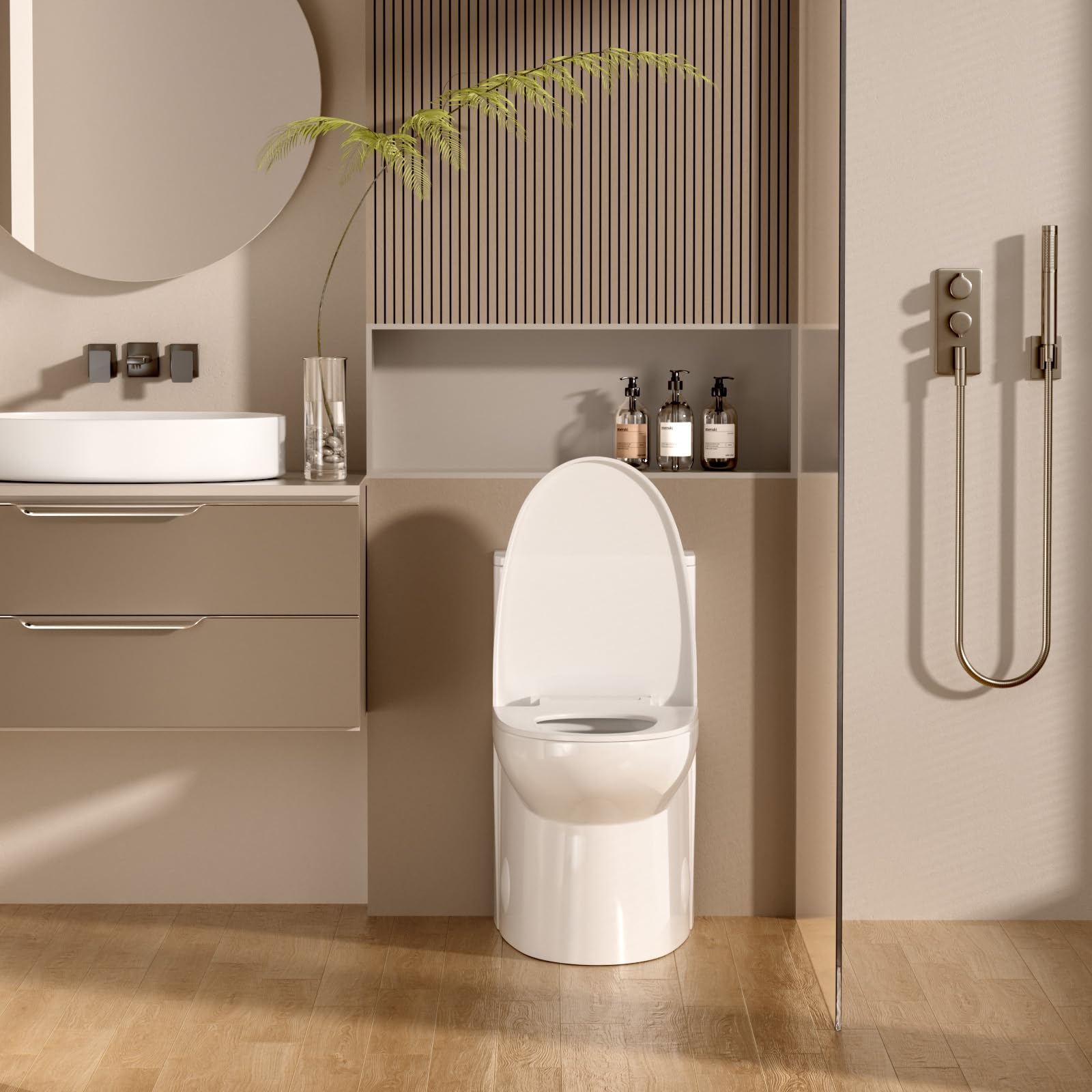 Sarlai One Piece Elongated Comfort Height Bathroom Toilet, Dual Flush 1.1/1.6 GPF White Ceramic with Soft-Close Seat, 12'' Rough-In