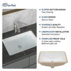 Sarlai 19.4in x 13.7in White Ceramic Rectangular Undermount Bathroom Vessel Sink with Overflow