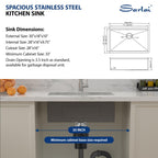 Sarlai 30 Kitchen Sink Stainless Steel - 30 Inch Kitchen Sink Undermount Ledge Workstation 16 Gauge Stainless Steel Single Bowl Rectangular Under Counter Kitchen Sink with Accessories
