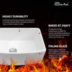 Sarlai 30'' Arch Curved Apron Front White Fireclay Farmhouse Sink, Single Bowl Porcelain Farm Kitchen Basin