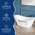 Sarlai Modern Dual-Back White Acrylic Freestanding Bathtub