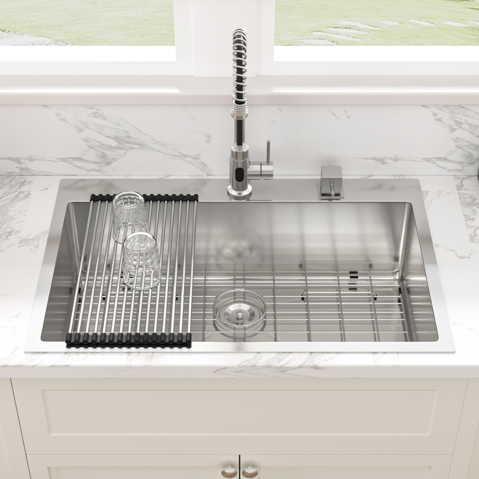 Sarlai 33'' Stainless Steel Drop-In Single Bowl Double Hole Kitchen Sink