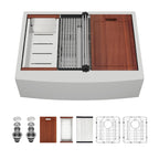 Sarlai 30in Double Bowl Apron Front Stainless Steel Workstation Kitchen Farm Sink