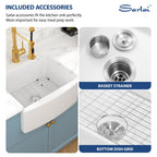 Sarlai 24'' White Apron Front Fireclay Farmhouse Sink, Single Bowl Ceramic Kitchen & Laundry Room Farm Basin