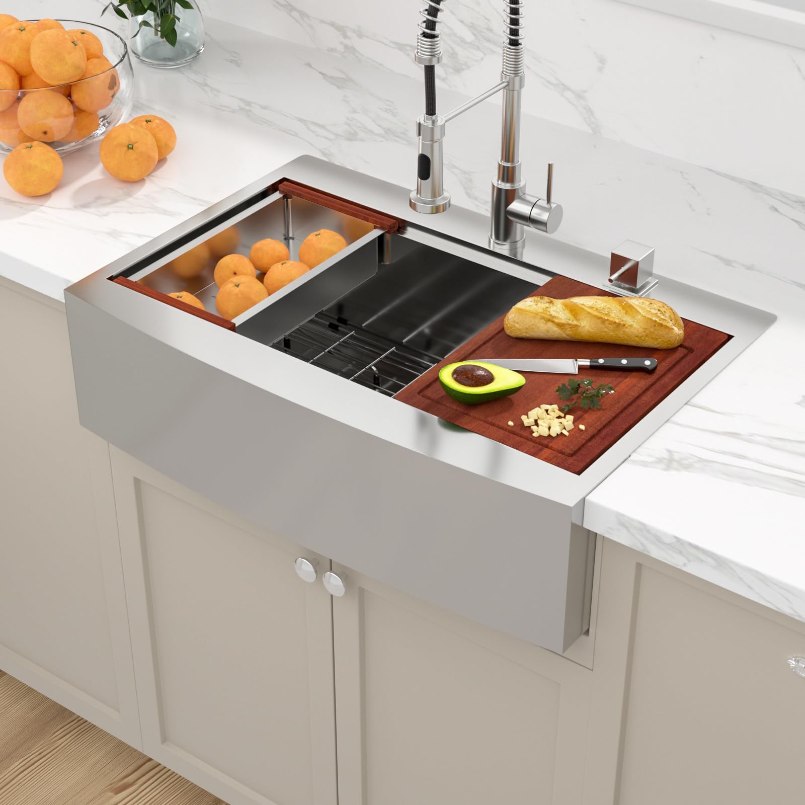 Sarlai 33 Drop In Farmhouse Kithchen Sink - 33 x 22 Inch Apron Front Ledge Workstation16 Gauge Stainless Steel Single Bowl Topmount Farm Sinks