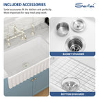 Sarlai 33''x18'' Reversible Apron Front White Fireclay Farmhouse Sink, Single Bowl Undermount Ceramic Kitchen Farmer Basin