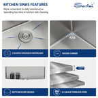 Sarlai 35in Undermount Single Bowl Stainless Steel Kitchen Sink