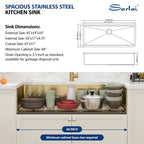 Sarlai 45'' Gold NANO-Tech Undermount Workstation Kitchen Sink, 16 Gauge Stainless Steel Round Corner Single Bowl Basin