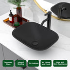 Sarlai 18.5''x14.38'' Matte Black Tempered Glass Bathroom Vessel Sink, Countertop Basin with Faucet & Pop-up Drain Combo