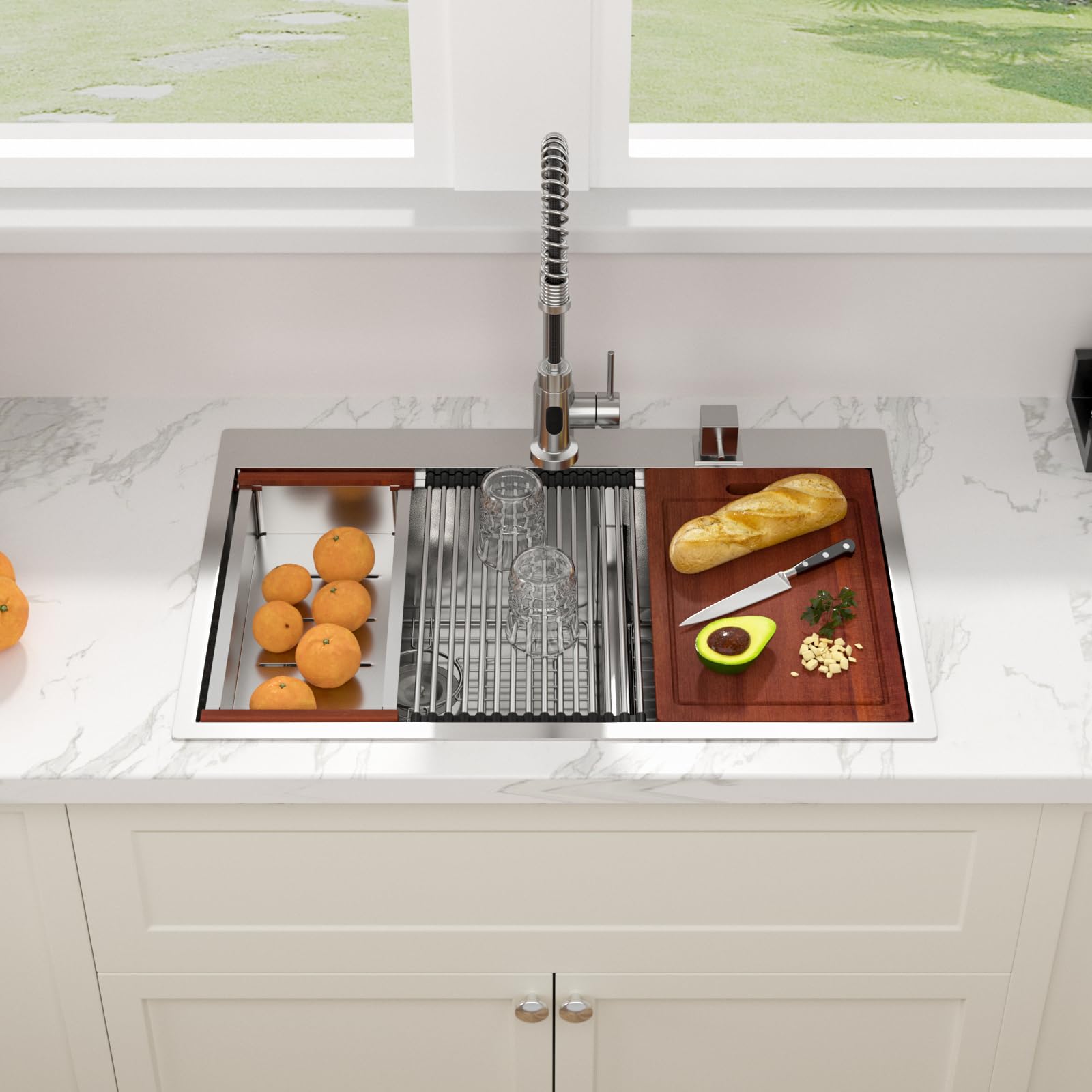 Sarlai 33'' x 22'' Topmount Double Bowl 60/40 Workstation Stainless Steel Kitchen Sink Secondary image