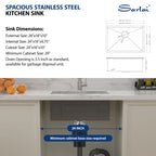 Sarlai 26in Undermount Single Bowl Stainless Steel Kitchen Sink